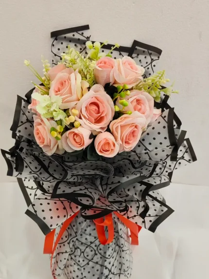 Artificial bouquet light yellow and pink